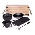 Pré-Temperado 7 Peça Ferro Fundido Holandês Forno Camping Cooking Set